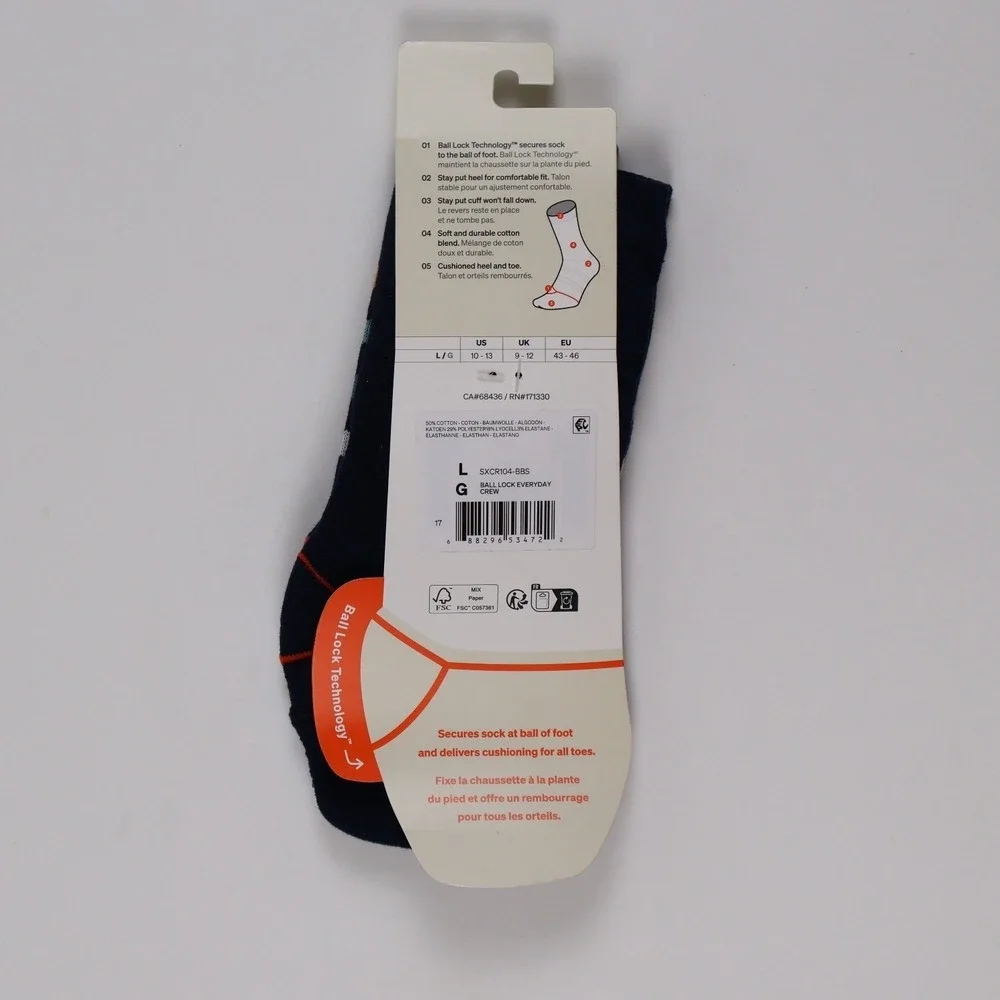 SAXX Crew Socks Ball Lock Everyday Navy Blue Striped Large NWT